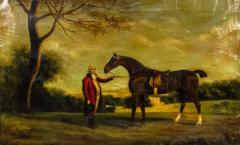 English Victorian Man and Horse Oil Painting - 4539065