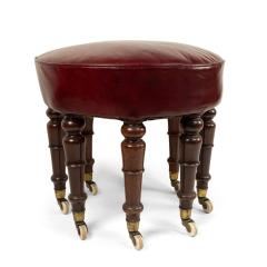 English Victorian Maroon Leather Bench - 4658348