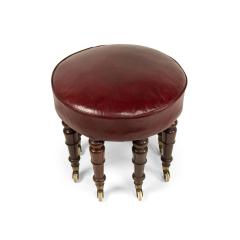 English Victorian Maroon Leather Bench - 4658350