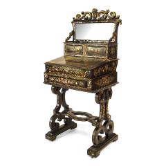 English Victorian Papier Mache Pearl Inlaid Black Lacquered Vanity - 4645165