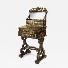 English Victorian Papier Mache Pearl Inlaid Black Lacquered Vanity - 4645166