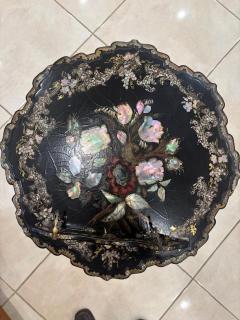 English Victorian Papier mach pearl inlaid black lacquered round adjustable mus - 4661066