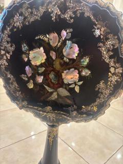 English Victorian Papier mach pearl inlaid black lacquered round adjustable mus - 4661067