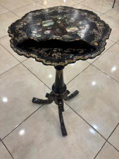 English Victorian Papier mach pearl inlaid black lacquered round adjustable mus - 4661069