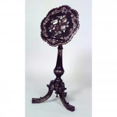 English Victorian Papier mach pearl inlaid black lacquered round adjustable mus - 4718033