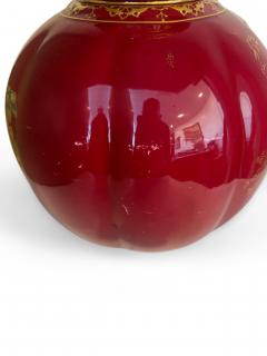 English Victorian Royal Crown Darby red porcelain spherical shaped cover urn - 4660835
