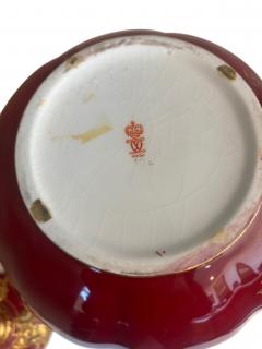 English Victorian Royal Crown Darby red porcelain spherical shaped cover urn - 4660837