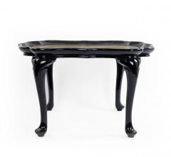 English Victorian Scalloped Gold Glass and Ebonized Wood Coffee Table - 1437431