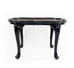 English Victorian Scalloped Gold Glass and Ebonized Wood Coffee Table - 4659034