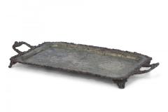 English Victorian Silver Plate Engraved Serving Tray with Patina - 4199906