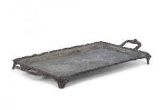 English Victorian Silver Plate Engraved Serving Tray with Patina - 4199908