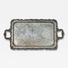 English Victorian Silver Plate Engraved Serving Tray with Patina - 4260634