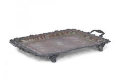 English Victorian Silver Plate and Patina Ornate Serving Tray - 4199996