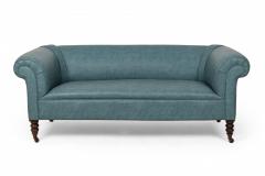 English Victorian Style Blue Gray Textured Vinyl Upholstered Sofa manner of How - 4634331