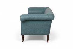 English Victorian Style Blue Gray Textured Vinyl Upholstered Sofa manner of How - 4634332