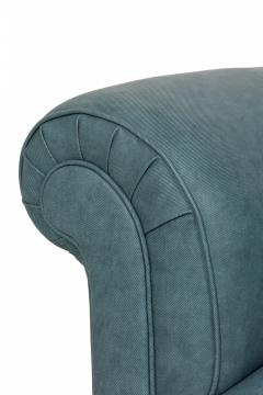 English Victorian Style Blue Gray Textured Vinyl Upholstered Sofa manner of How - 4634336