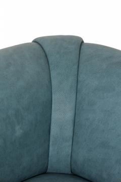 English Victorian Style Blue Gray Textured Vinyl Upholstered Sofa manner of How - 4634337
