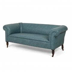 English Victorian Style Blue Gray Textured Vinyl Upholstered Sofa manner of How - 4683278