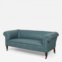 English Victorian Style Blue Gray Textured Vinyl Upholstered Sofa manner of How - 4683292