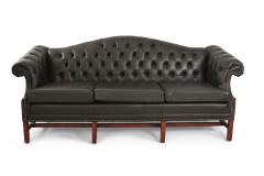 English Victorian Style Camel Back Black Tufted Leather Sofa - 4169302