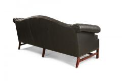 English Victorian Style Camel Back Black Tufted Leather Sofa - 4169305