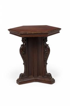 English Victorian Style Carved Mahogany Hexagonal Occasional End Table - 4169521