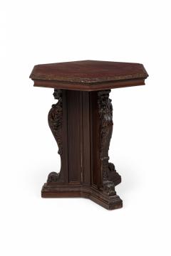 English Victorian Style Carved Mahogany Hexagonal Occasional End Table - 4169522