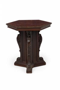 English Victorian Style Carved Mahogany Hexagonal Occasional End Table - 4169524