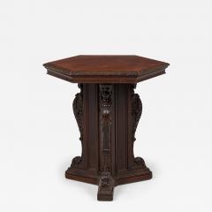 English Victorian Style Carved Mahogany Hexagonal Occasional End Table - 4186202