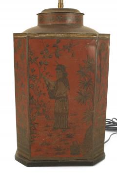 English Victorian Style Chinoiserie Red Tole Table Lamp - 1380380