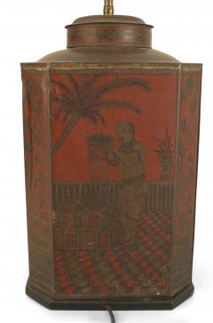 English Victorian Style Chinoiserie Red Tole Table Lamp - 4665174