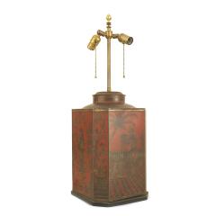 English Victorian Style Chinoiserie Red Tole Table Lamp - 4728909