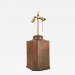 English Victorian Style Chinoiserie Red Tole Table Lamp - 4728917