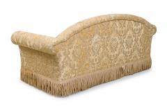 English Victorian Style Gold Velvet Damask Button Tufted and Fringed Sofa - 4169111