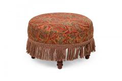 English Victorian Style Red and Blue Paisley Upholstered Circular Ottoman - 4673941
