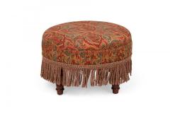 English Victorian Style Red and Blue Paisley Upholstered Circular Ottoman - 4673942