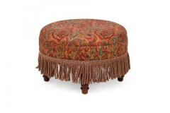 English Victorian Style Red and Blue Paisley Upholstered Circular Ottoman - 4673943