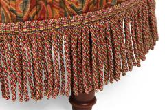 English Victorian Style Red and Blue Paisley Upholstered Circular Ottoman - 4673945