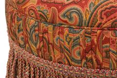 English Victorian Style Red and Blue Paisley Upholstered Circular Ottoman - 4673946