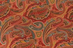 English Victorian Style Red and Blue Paisley Upholstered Circular Ottoman - 4673947