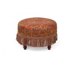 English Victorian Style Red and Blue Paisley Upholstered Circular Ottoman - 4735434