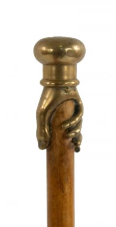 English Victorian Style Wood and Bronze Cane with Hand - 4670602