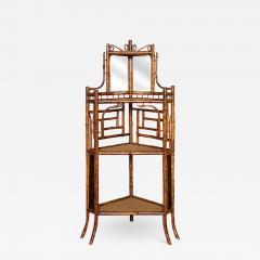 English Victorian Tiger Bamboo Corner Shelf - 2522404