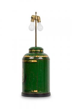English Victorian Tole Green Caddy Table Lamp - 4170834