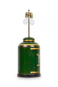 English Victorian Tole Green Caddy Table Lamp - 4170836