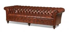English Victorian Warm Brown Leather Tufted Chesterfield Sofa - 4633513