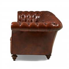 English Victorian Warm Brown Leather Tufted Chesterfield Sofa - 4633514
