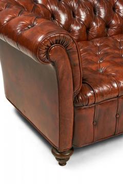 English Victorian Warm Brown Leather Tufted Chesterfield Sofa - 4633521