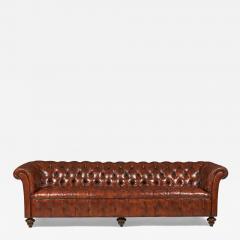 English Victorian Warm Brown Leather Tufted Chesterfield Sofa - 4649689