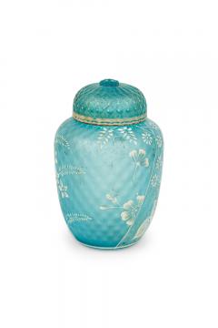 English Victorian Webb Style Blue Glass Vase with Lid - 4665083